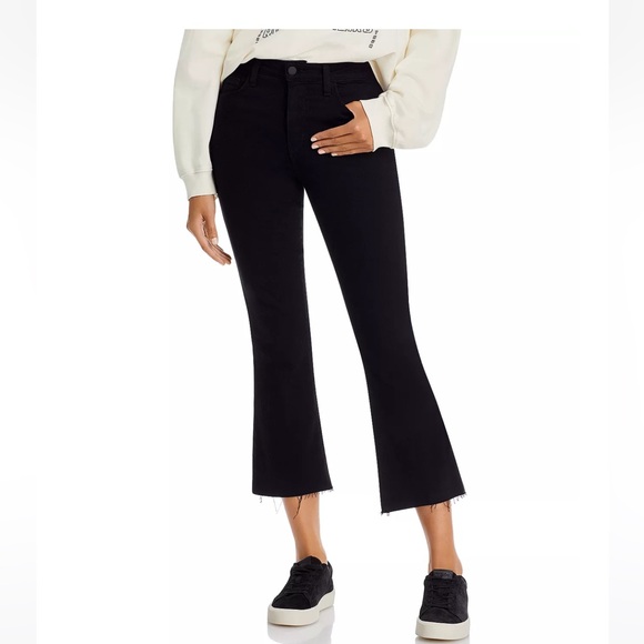 L'Agence Kendra Black High Rise Cropped Kick Flare Jeans raw hem 26 - Picture 2 of 6